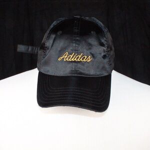 Adidas Black Satin Baseball Cap with Gold Embroidered Logo